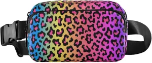 Rainbow Colored Leopard Print Belt Bag for Women Men Fanny Pack Small Waist Pouch Crossbody Bags for Outdoor Hiking Running Travel