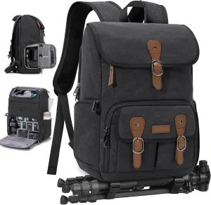 RAINSMORE Camera Bag Backpack Professional for DSLR/SLR Mirrorless 15.6 Inch Laptop Camera Back Pack for Photographers Anti-Theft Photography Bags Case with Tripod Holder & Rain Cover, Black