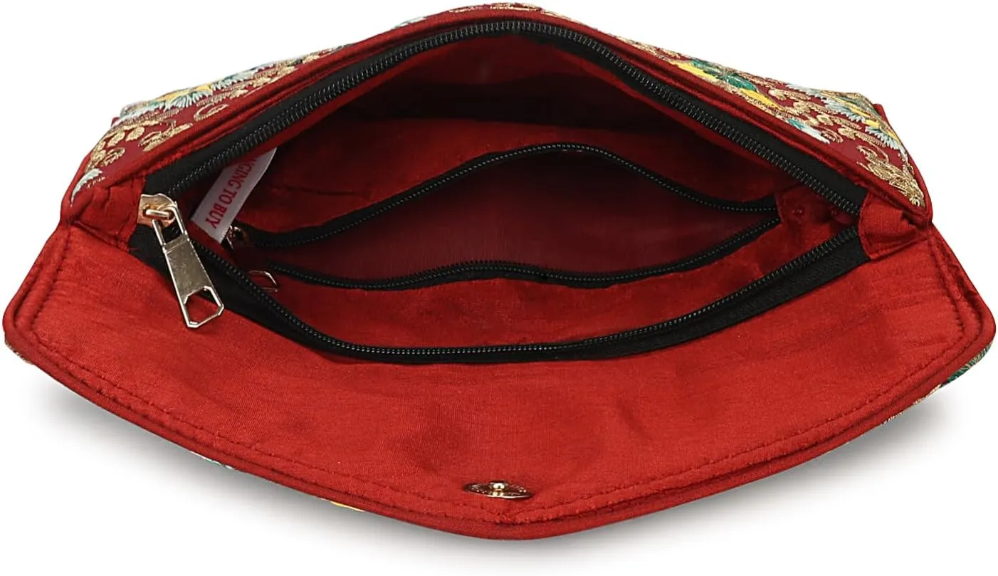 Rajasthani Indian Art Sling Bag Foldover Clutch Purse For Women, Indian Handcrafted Foldover Sling Clutch