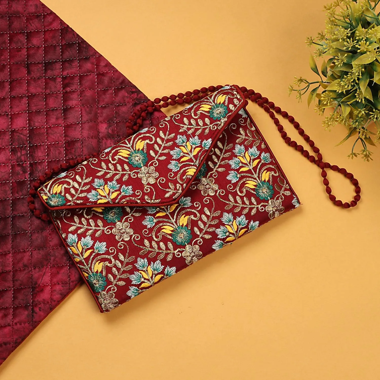 Rajasthani Indian Art Sling Bag Foldover Clutch Purse For Women, Indian Handcrafted Foldover Sling Clutch