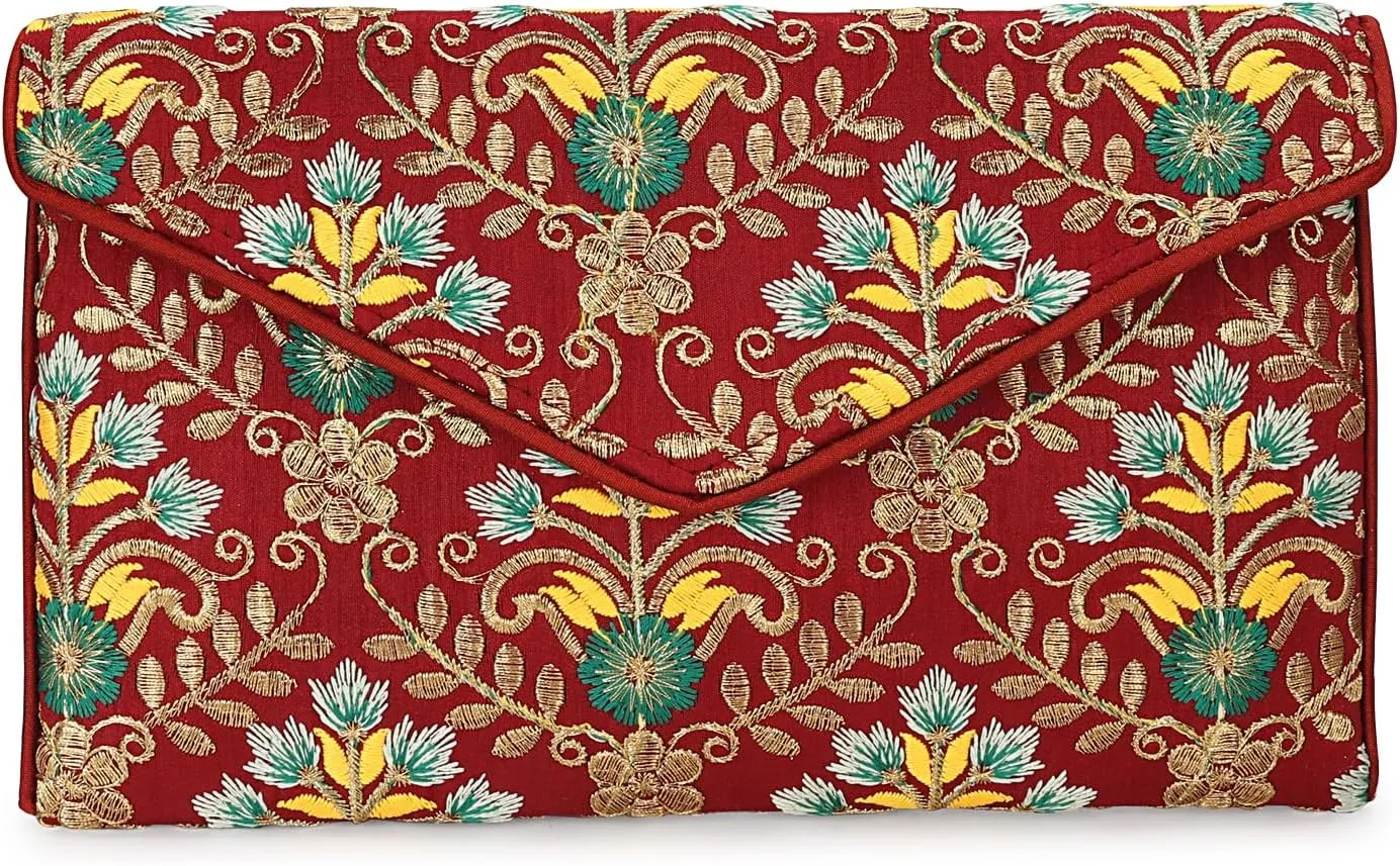 Rajasthani Indian Art Sling Bag Foldover Clutch Purse For Women, Indian Handcrafted Foldover Sling Clutch