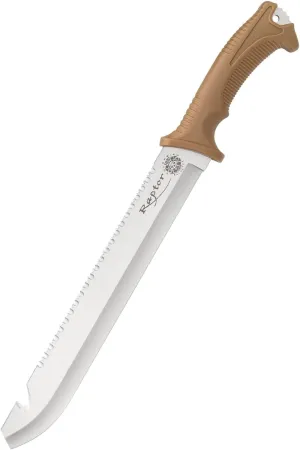 Raptor® Machete | 11 3/4" 3Cr13 Stainless Steel Blade | Sawback and Gut Hook | Ergonomic Brown ABS Handle | Includes Nylon Belt Sheath | 18" Overall Length