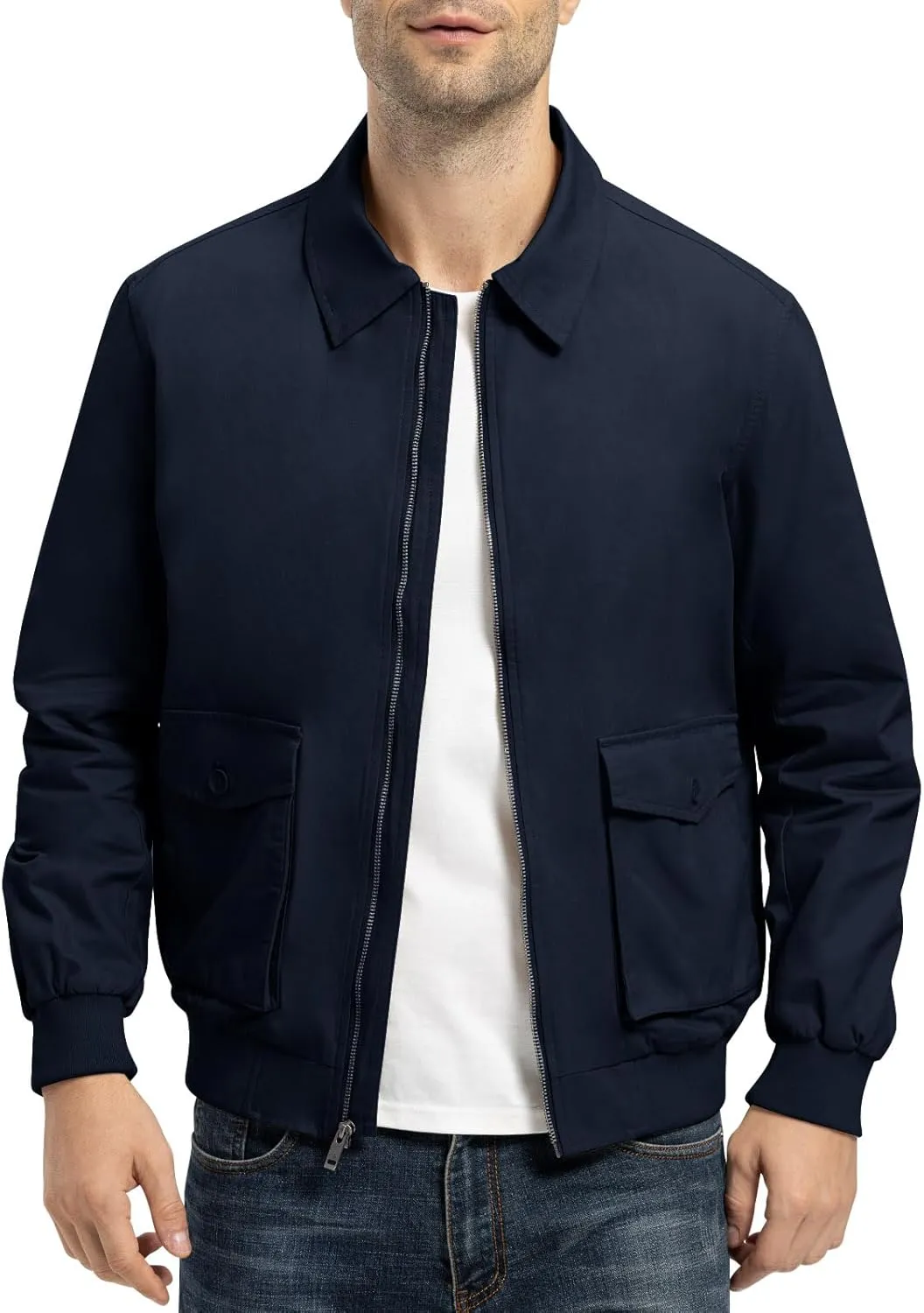 Rdruko Men's Cotton Lightweight Jackets Casual Work Golf Windbreaker with 6 Pockets