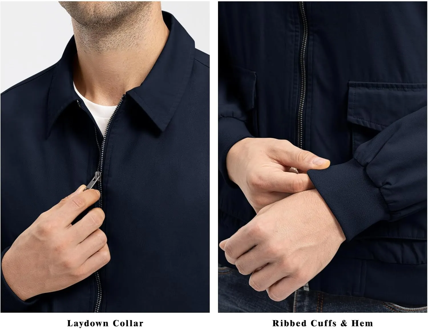 Rdruko Men's Cotton Lightweight Jackets Casual Work Golf Windbreaker with 6 Pockets