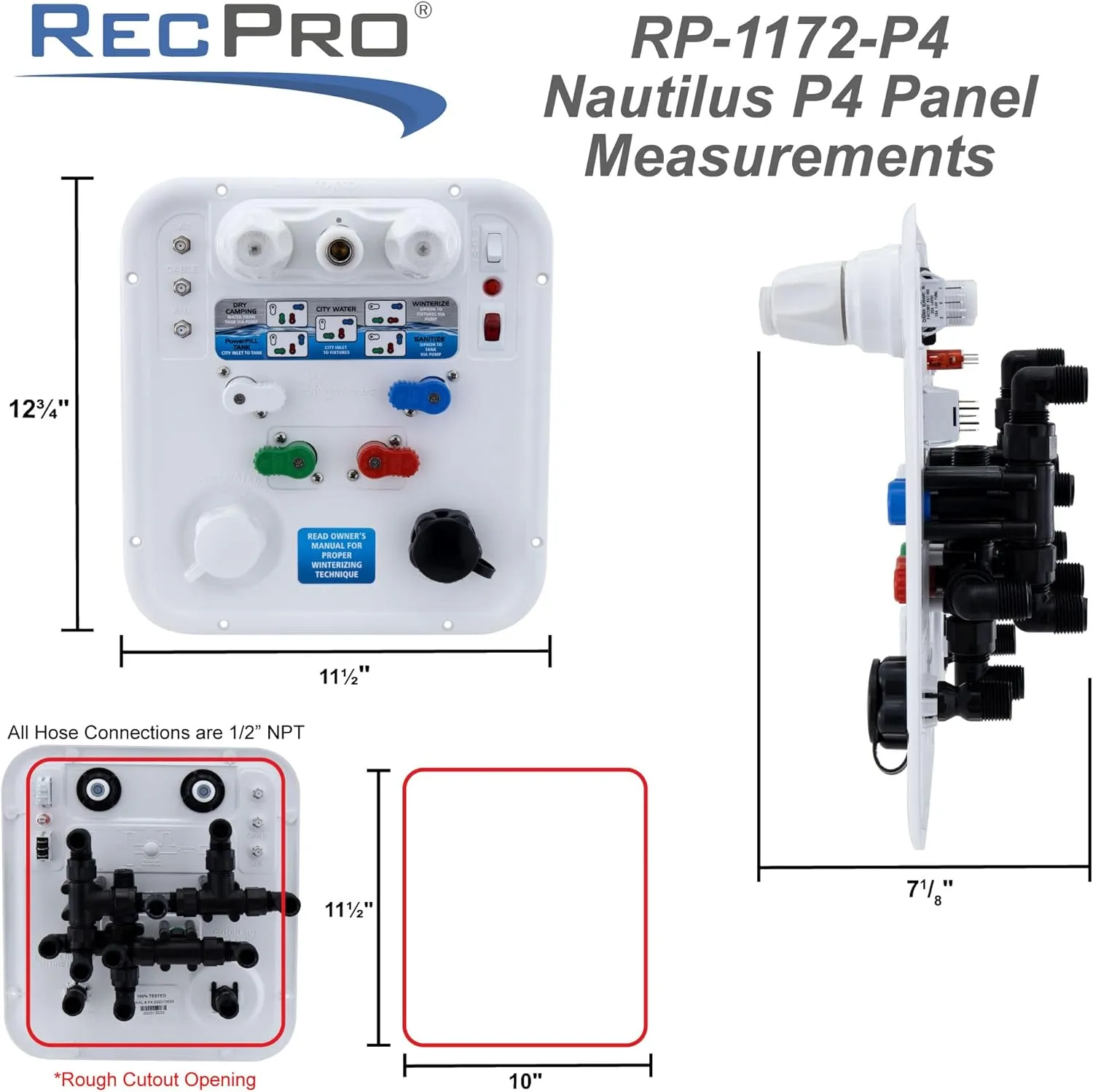 RecPro RV Water Management Panel | Nautilus P4 | 8-Function City-Water Fill (No, Don't Include Install Kit) | Made in USA