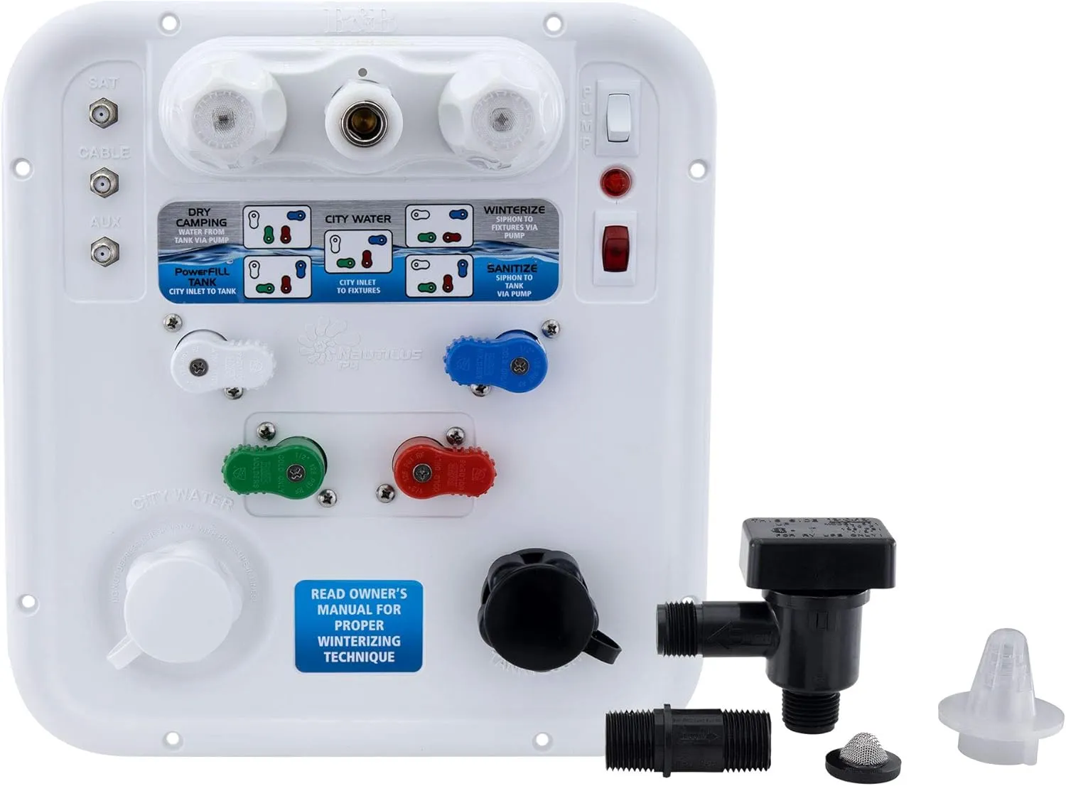 RecPro RV Water Management Panel | Nautilus P4 | 8-Function City-Water Fill (No, Don't Include Install Kit) | Made in USA