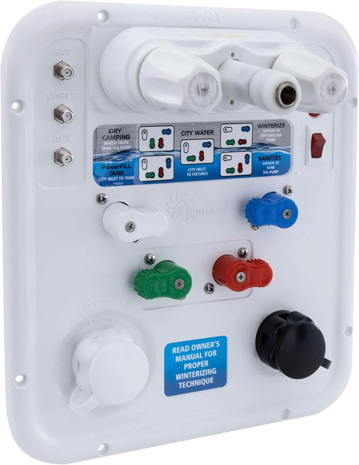 RecPro RV Water Management Panel | Nautilus P4 | 8-Function City-Water Fill (No, Don't Include Install Kit) | Made in USA