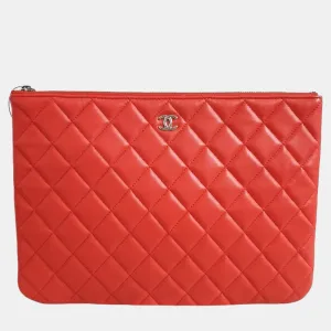 Red Lambskin Medium Clutch