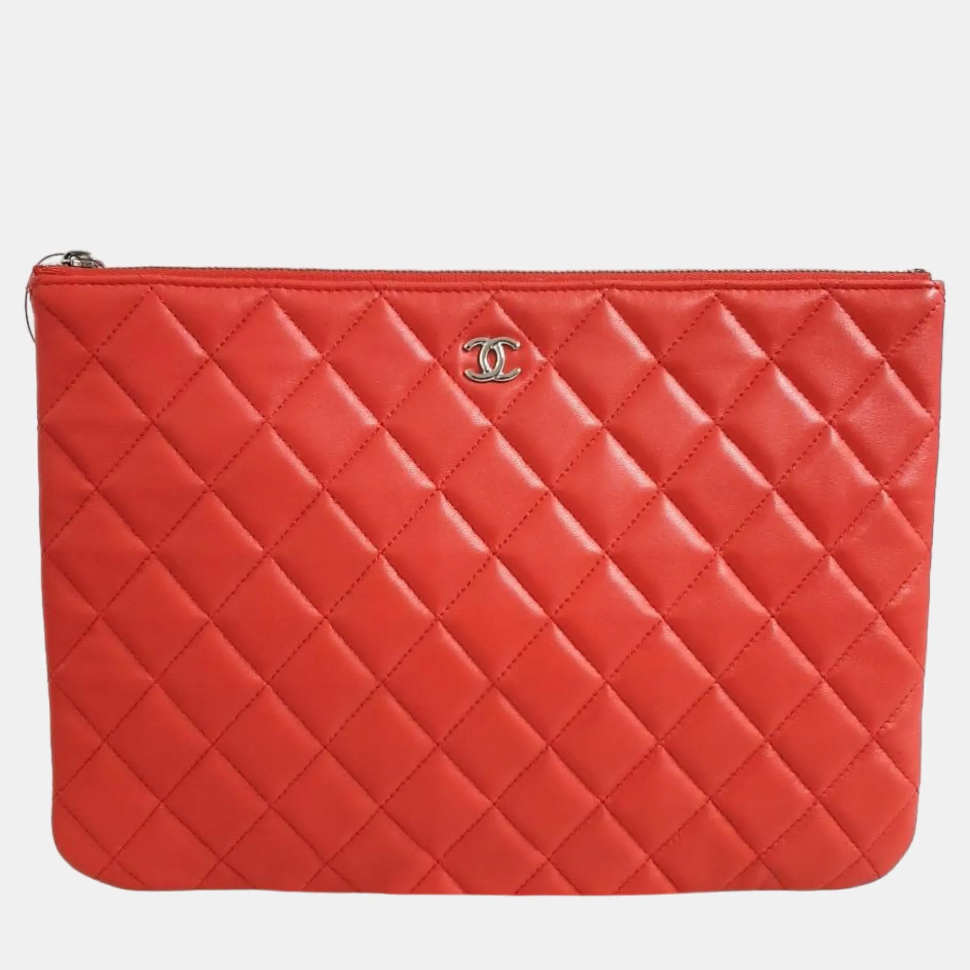 Red Lambskin Medium Clutch