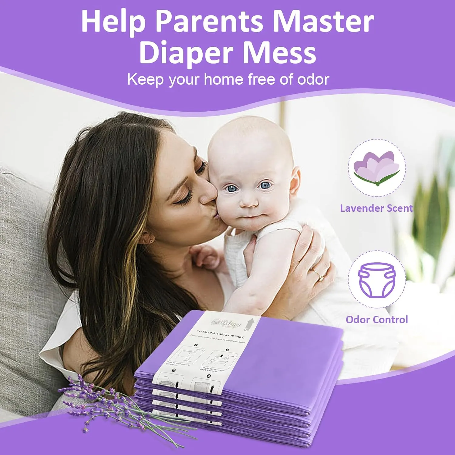 Refills Compatible with Dekor PLUS Diaper Pail,4 Pack Disposable Diaper Pail Refills, Easy to Replace and Dispose Diaper Trash Bags, Holds up to 2320 Diapers,Lavender Scent