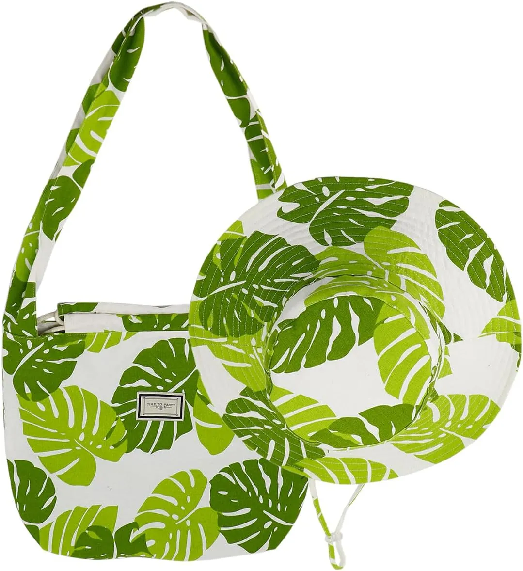 Reversible Bucket Hat Beach Bag Set Printed Wide Brim UV Protection Foldable Sun Hat Handbag Shoulder Bag Set for Travel