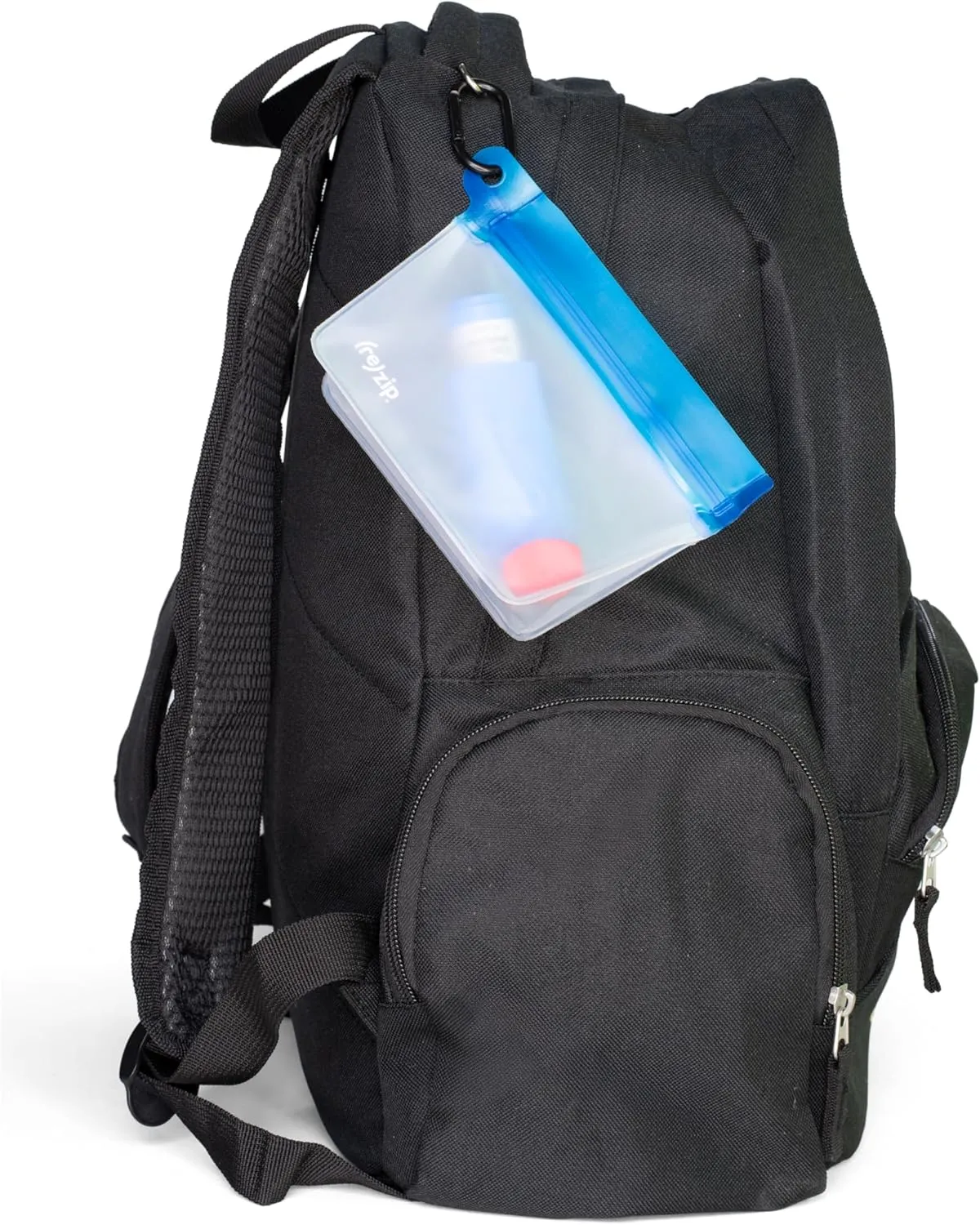 (re)zip On-the-Go Stand Up Travel-Ready Storage Clip-On Bags with 2 Carabiners, 2-Pack Cobalt - Reusable, Leakproof, Airtight, Food Grade & BPA Free
