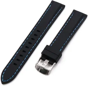 RHAIYAN Silicone Strap Men's Pin Buckle 18mm20mm22mm24mm26mm Watch Accessories Watch Men Sport Watch Band Waterproof Rubber Strap Women Specific (Color : Light Blue line, Size : 22mm)