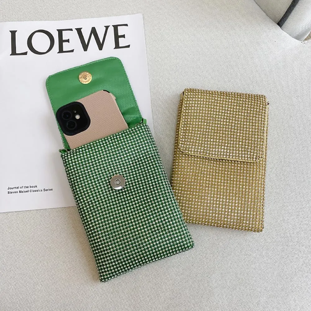 Rhinestone Crossbody Cell Phone Purse Wallet Clutch Crystal Evening Handbags Bling Shoulder Smart Phone Bag