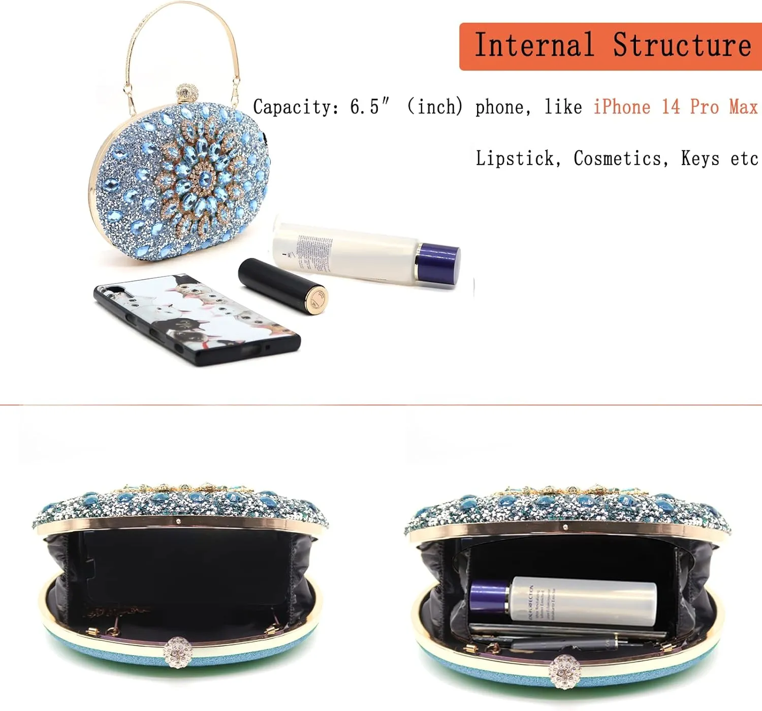 Rhinestone Evening Clutch Purses for Women Wedding Clutch Party Purse Bridal Diamonds Prom Cocktail Handbags
