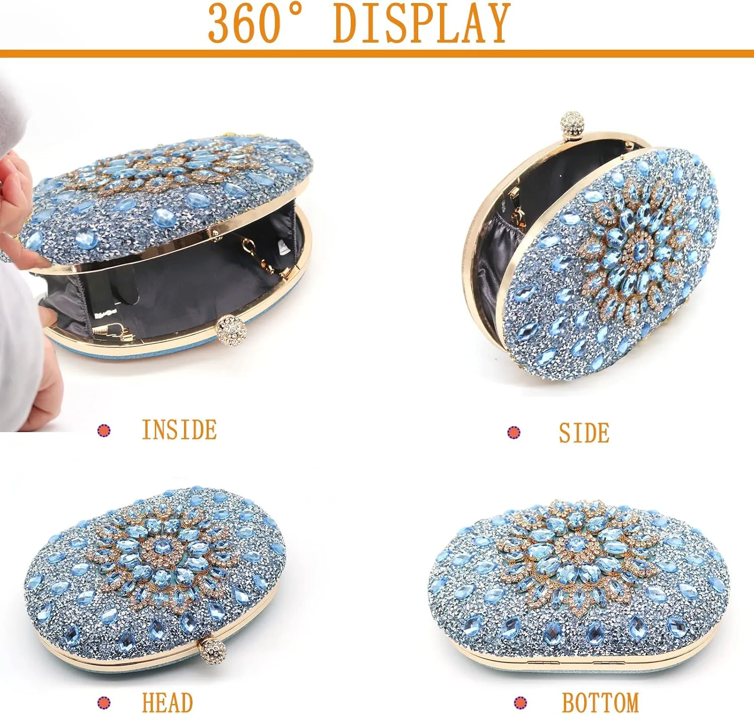Rhinestone Evening Clutch Purses for Women Wedding Clutch Party Purse Bridal Diamonds Prom Cocktail Handbags