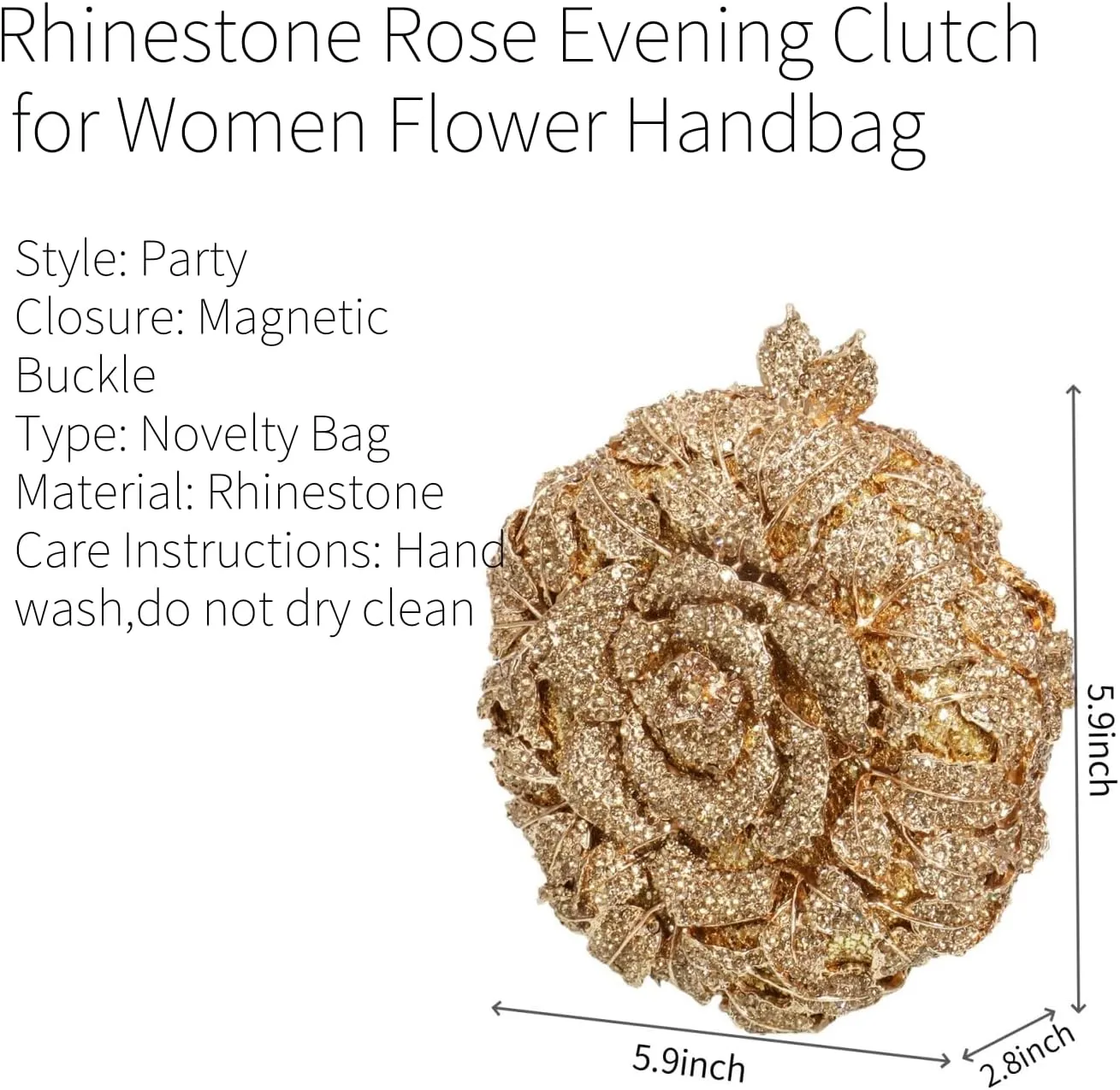 Rhinestone Rose Evening Clutch for Women Diamond Flower Cocktail Handbag Prom Party Shoulder Purse