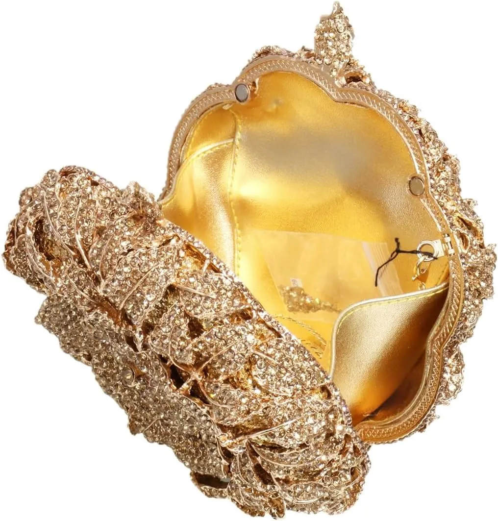 Rhinestone Rose Evening Clutch for Women Diamond Flower Cocktail Handbag Prom Party Shoulder Purse