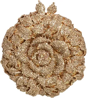 Rhinestone Rose Evening Clutch for Women Diamond Flower Cocktail Handbag Prom Party Shoulder Purse