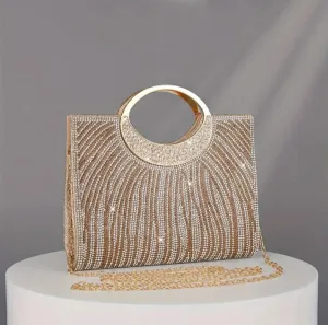 Rhinestones Top Handle Champagne Clutch Purse