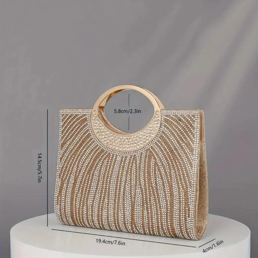 Rhinestones Top Handle Champagne Clutch Purse