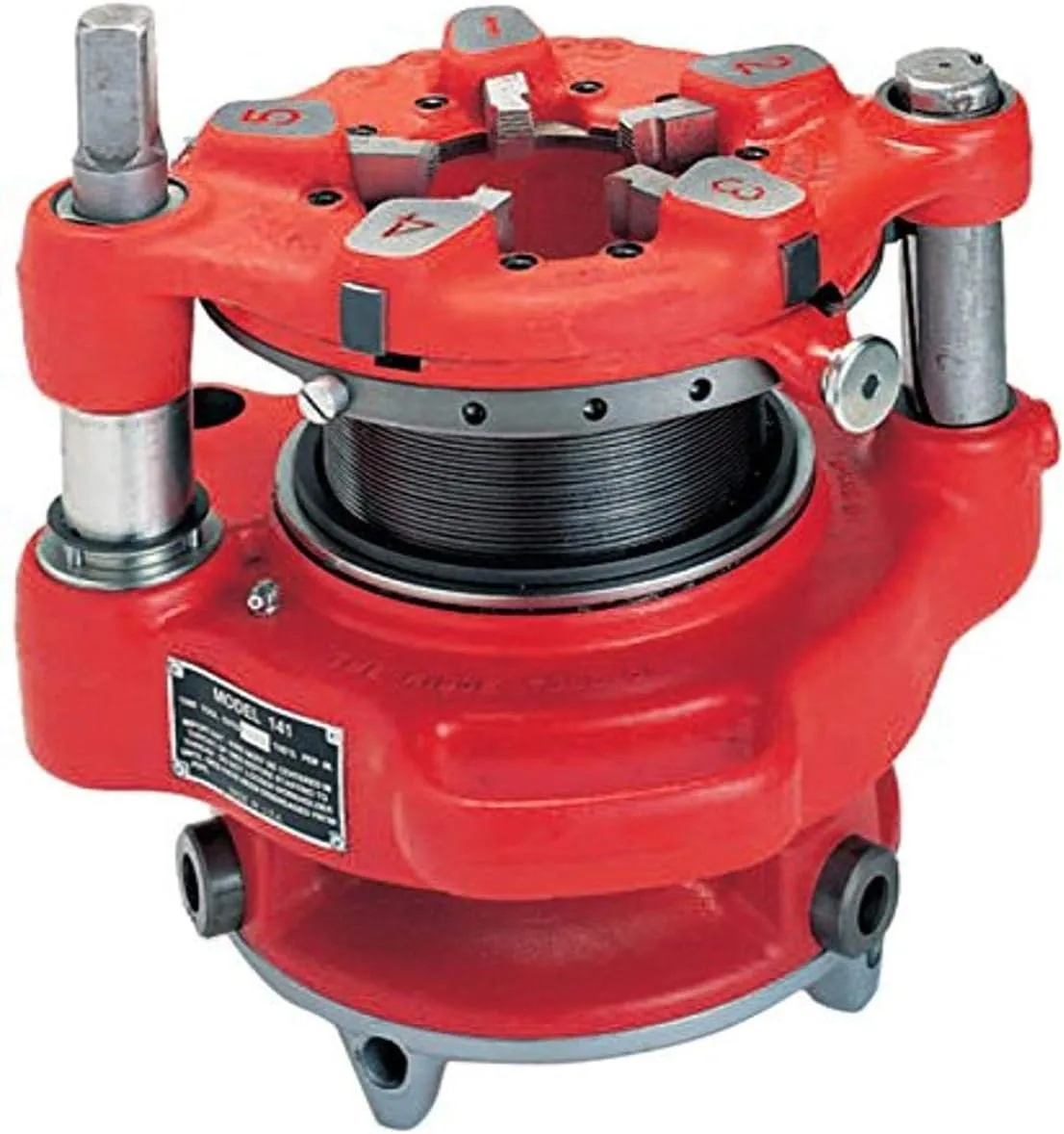 RIDGID 36620 141 NPT Receding Geared Threader for 2 1/2-Inch to 4-Inch Pipes, Built-In Jaw Clutch, Fully Enclosed Gearing, Red