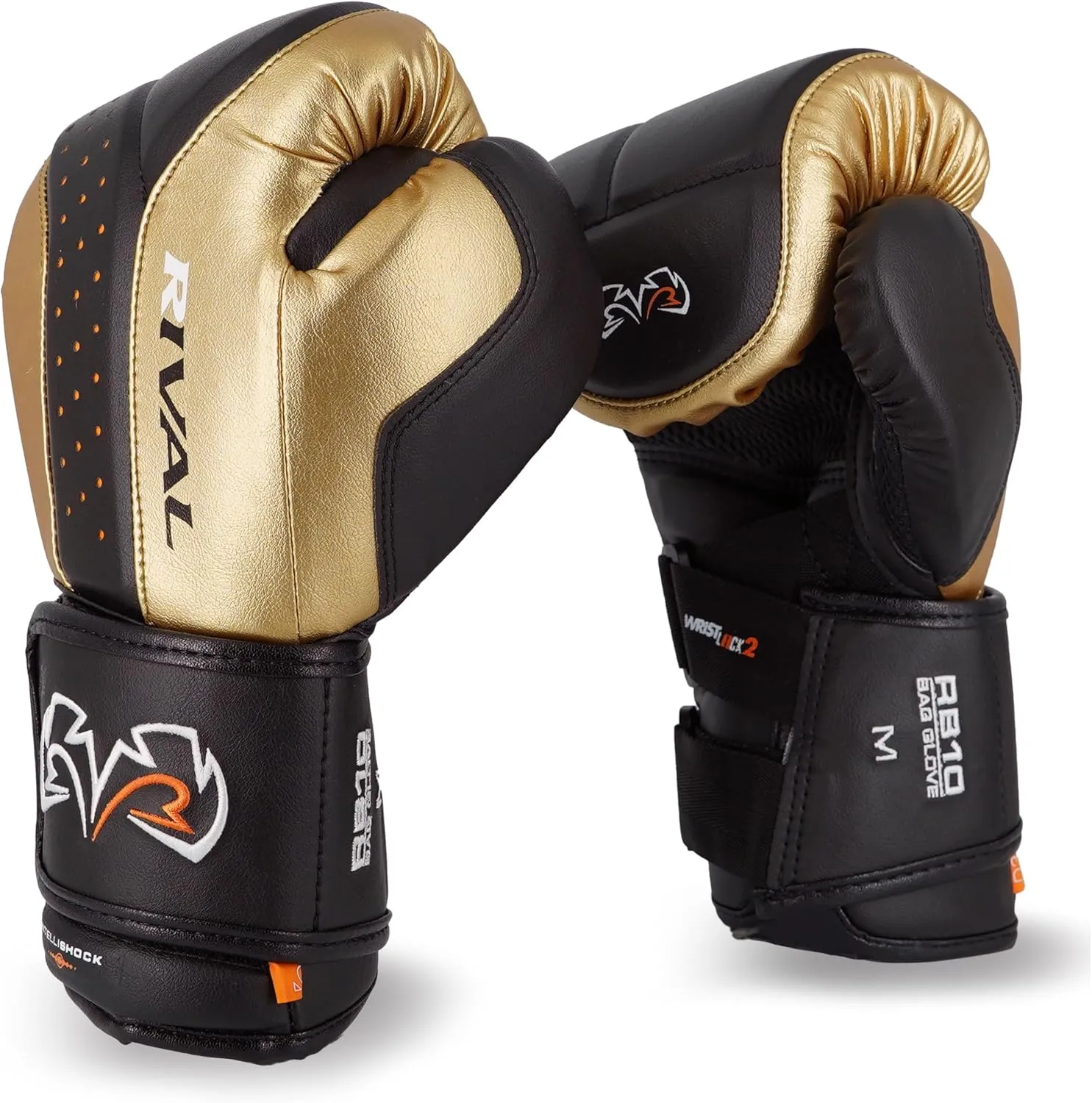 RIVAL Boxing RB10 Intelli-Shock Bag Gloves, Hook and Loop Closure - Ergonomic Fit, 1.25” of Closed Cell Foam for Intense Bag Use