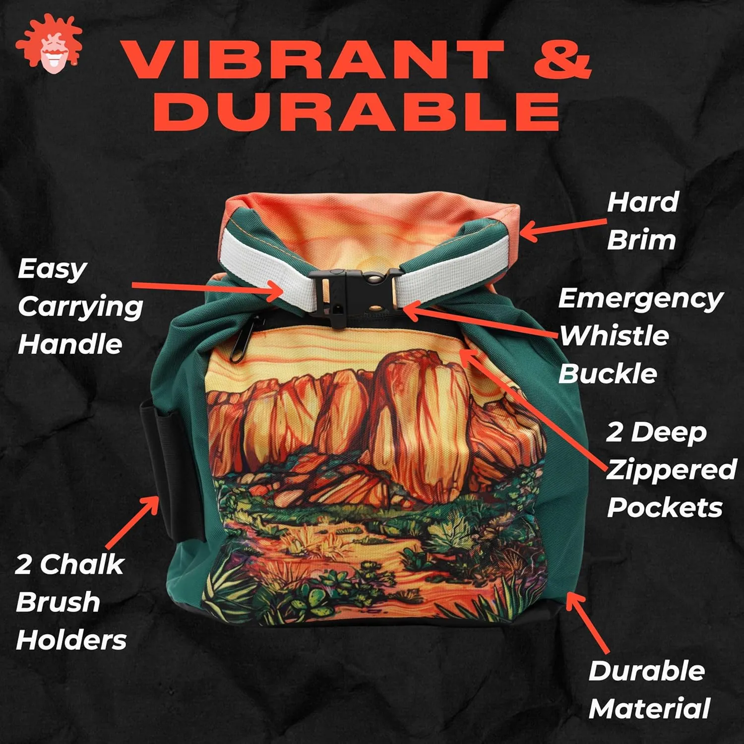 Rock Climbing Chalk Bucket | for Bouldering Gym & Outdoor Use | Durable Velcro Closure, 2 Zippered Pockets, Easy-Carry Handle