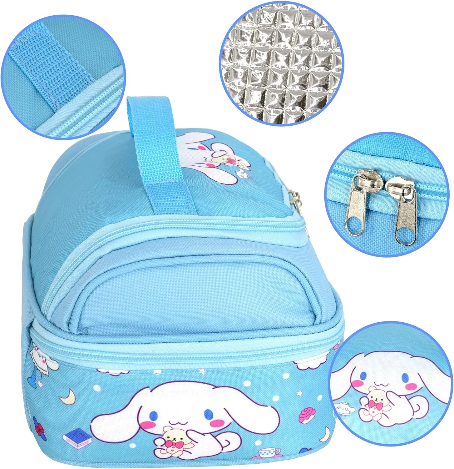 Roffatide Anime Cinnamoroll Lunch Bag for Man Woman Leakproof Lunch Box Large Compartment Lunch Container Tote for Work Travel Blue