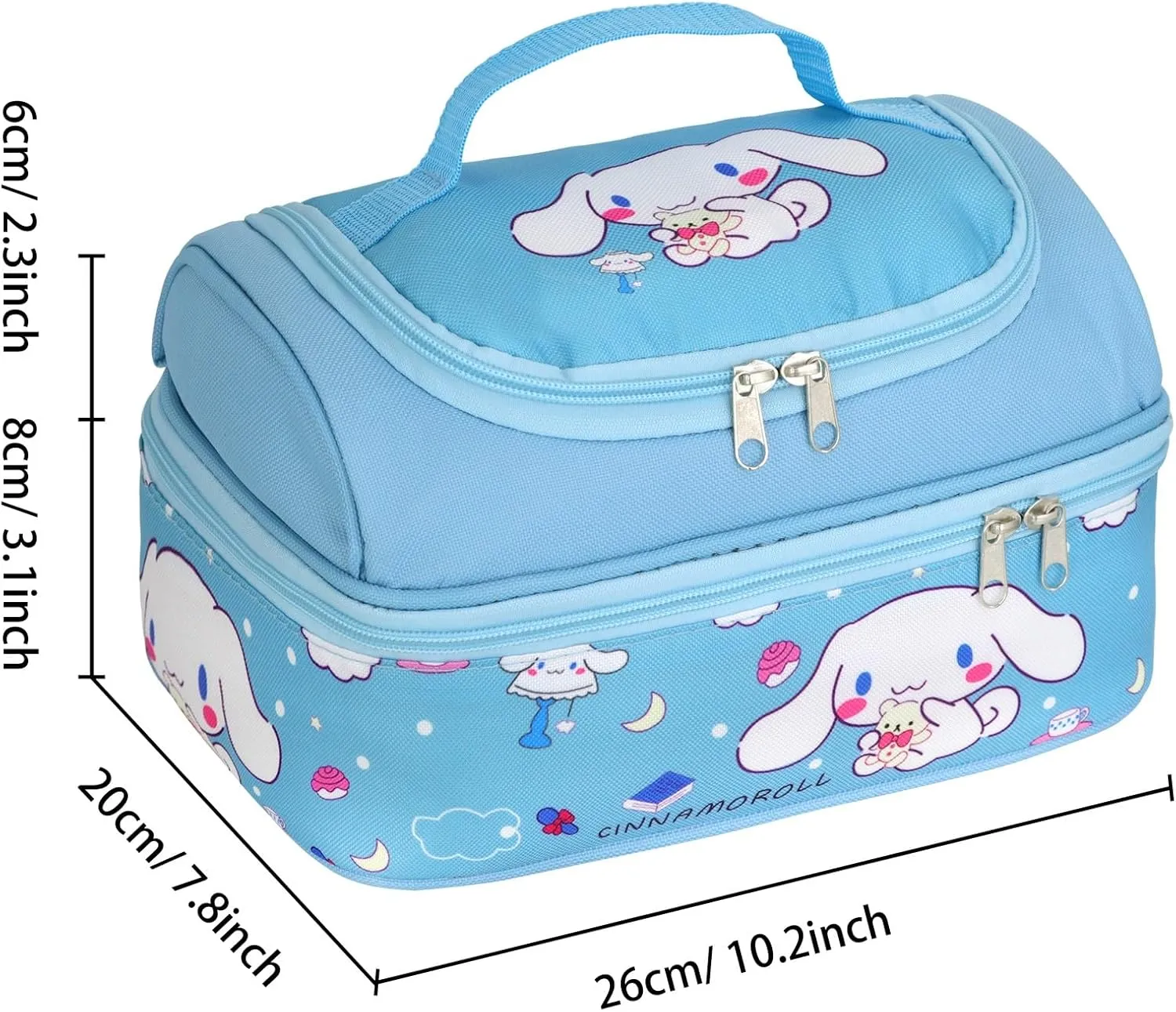 Roffatide Anime Cinnamoroll Lunch Bag for Man Woman Leakproof Lunch Box Large Compartment Lunch Container Tote for Work Travel Blue