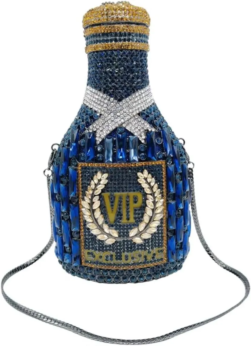 RomanticDesign Women Champagne Bottle Rhinestone Evening Clutch Bride Purse Chic Bowknot Crystal Handbag for Party Prom