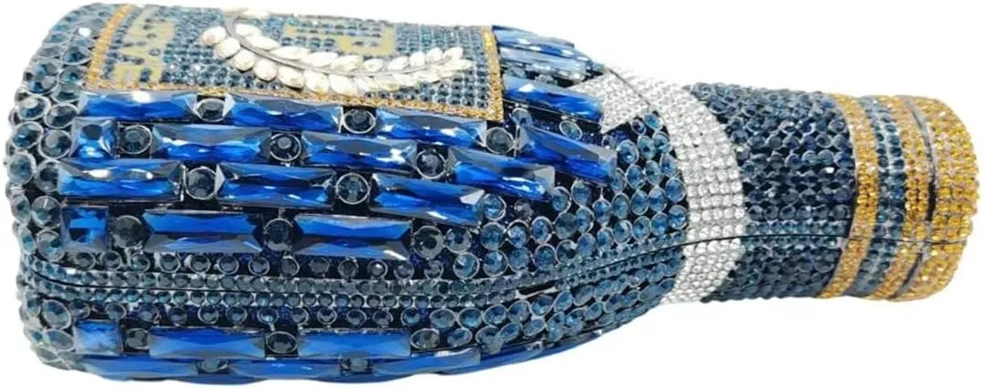 RomanticDesign Women Champagne Bottle Rhinestone Evening Clutch Bride Purse Chic Bowknot Crystal Handbag for Party Prom
