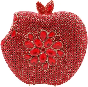 RomanticDesign Women Cute Apple Shape Evening Clutch Glitter Rhinestone Diamond Handbag Party Prom Banquet Purse