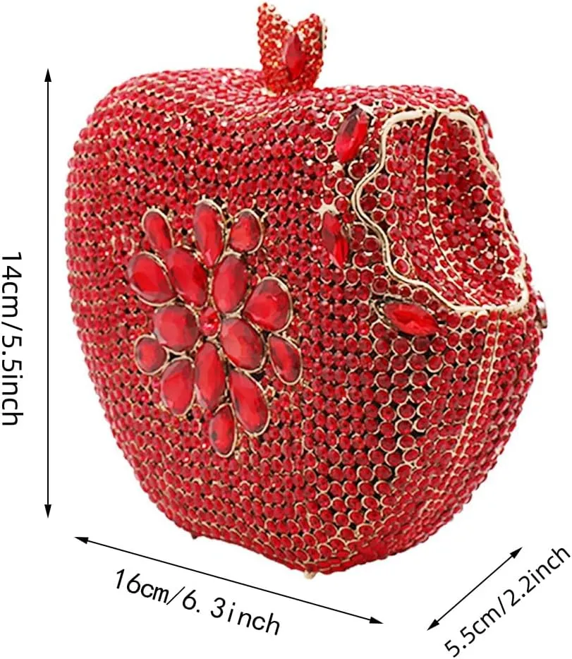RomanticDesign Women Cute Apple Shape Evening Clutch Glitter Rhinestone Diamond Handbag Party Prom Banquet Purse