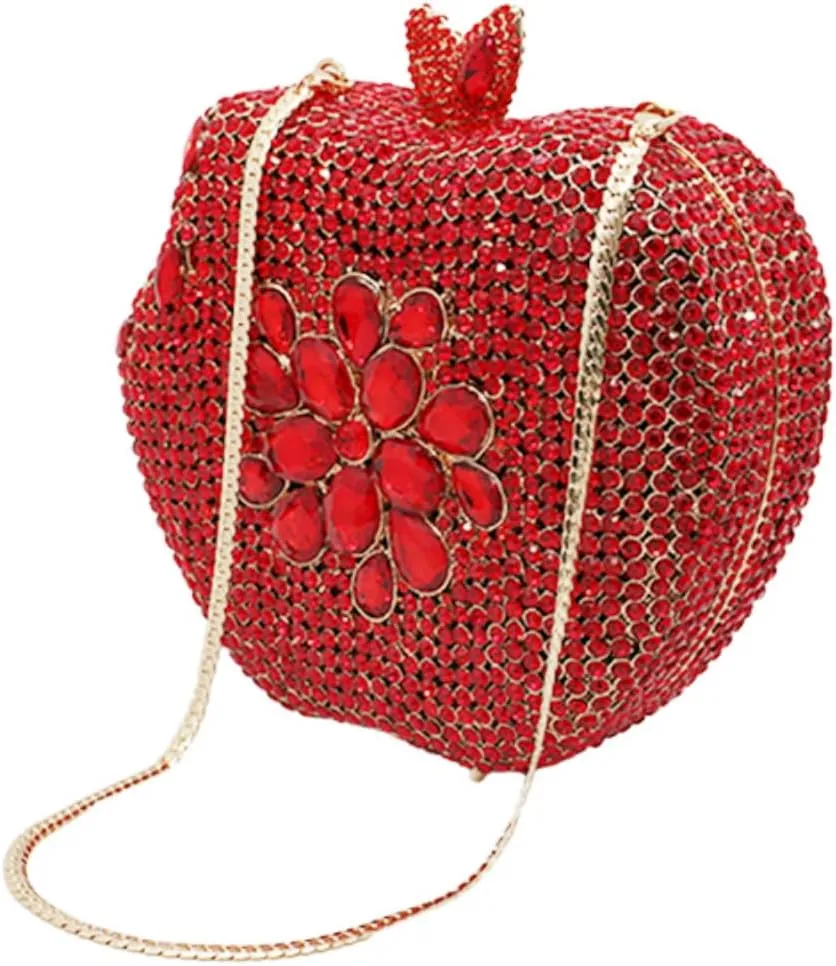 RomanticDesign Women Cute Apple Shape Evening Clutch Glitter Rhinestone Diamond Handbag Party Prom Banquet Purse