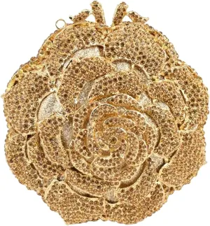 RomanticDesign Women Round Rose Flower Rhinestone Clutch Bag Elegant Crystal Bride Purse for Evening Party Prom Wedding