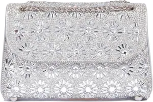 RomanticDesign Women Sparkly Rhinestone Evening Bag Crystal Shoulder Bag with Chain for Cocktail Party Wedding