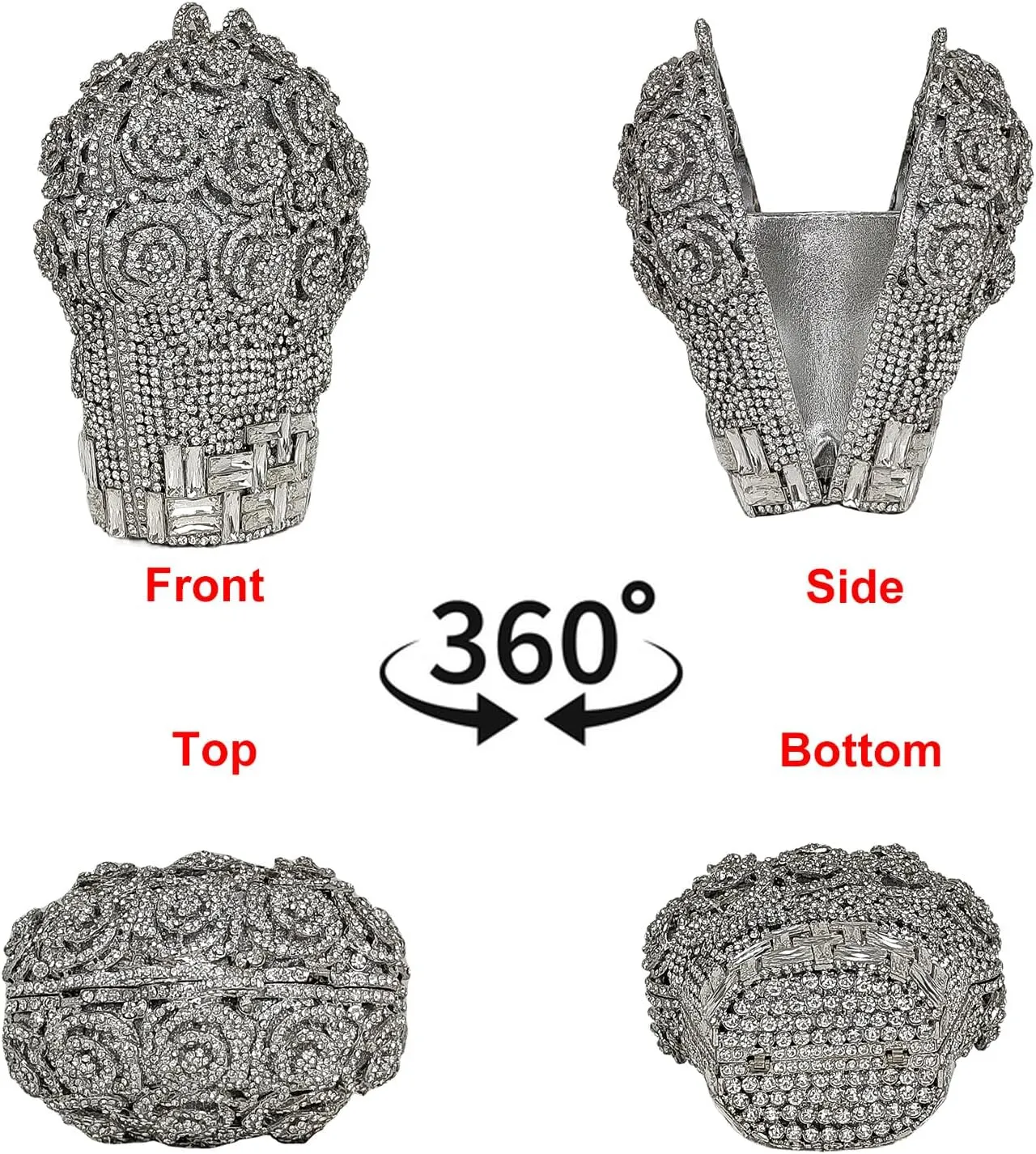 Rose Bouquet Shaped Crystal Clutch Flower Evening Bag Women Formal Bridal Party Floral Rhinestone Handbag Purse