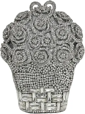 Rose Bouquet Shaped Crystal Clutch Flower Evening Bag Women Formal Bridal Party Floral Rhinestone Handbag Purse