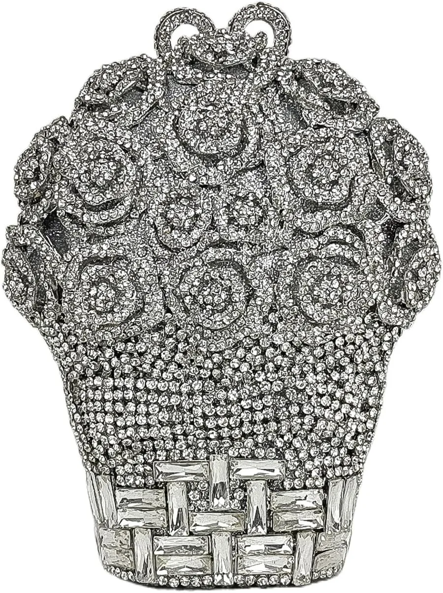 Rose Bouquet Shaped Crystal Clutch Flower Evening Bag Women Formal Bridal Party Floral Rhinestone Handbag Purse