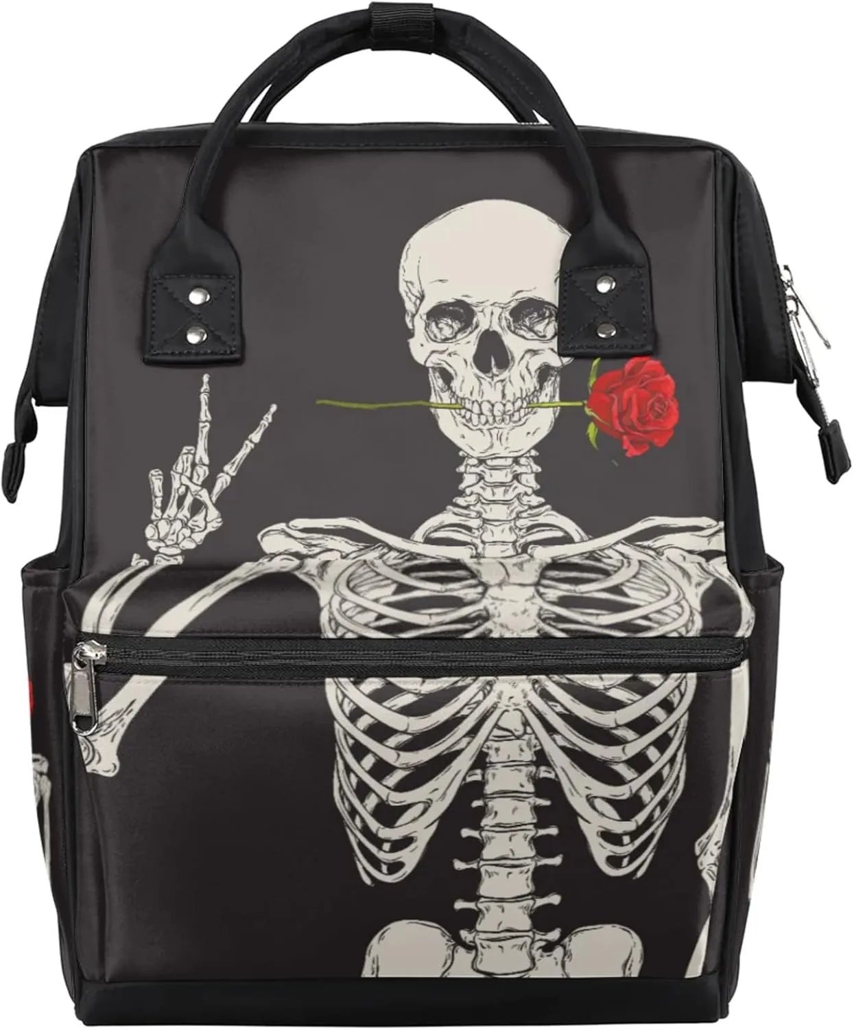 Rose Skeleton Boho Hippie Waterproof Diaper Bag Backpack Large Capacity Baby Bag with Stroller Straps, Multi-Pocket Diaper Bag Unisex Baby Travel Essentials Shower Gift
