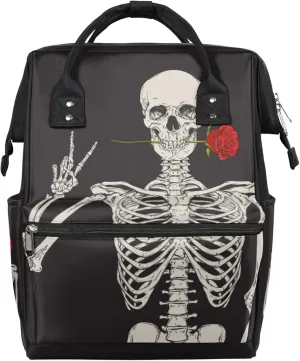 Rose Skeleton Boho Hippie Waterproof Diaper Bag Backpack Large Capacity Baby Bag with Stroller Straps, Multi-Pocket Diaper Bag Unisex Baby Travel Essentials Shower Gift