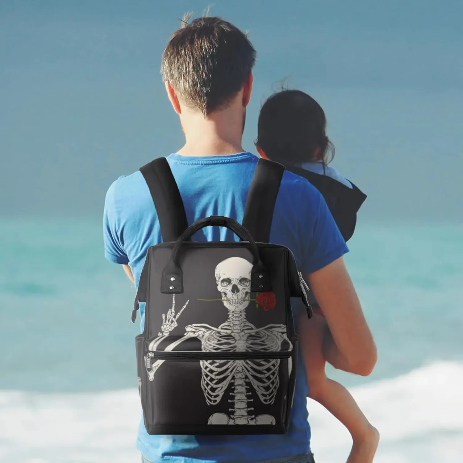 Rose Skeleton Boho Hippie Waterproof Diaper Bag Backpack Large Capacity Baby Bag with Stroller Straps, Multi-Pocket Diaper Bag Unisex Baby Travel Essentials Shower Gift