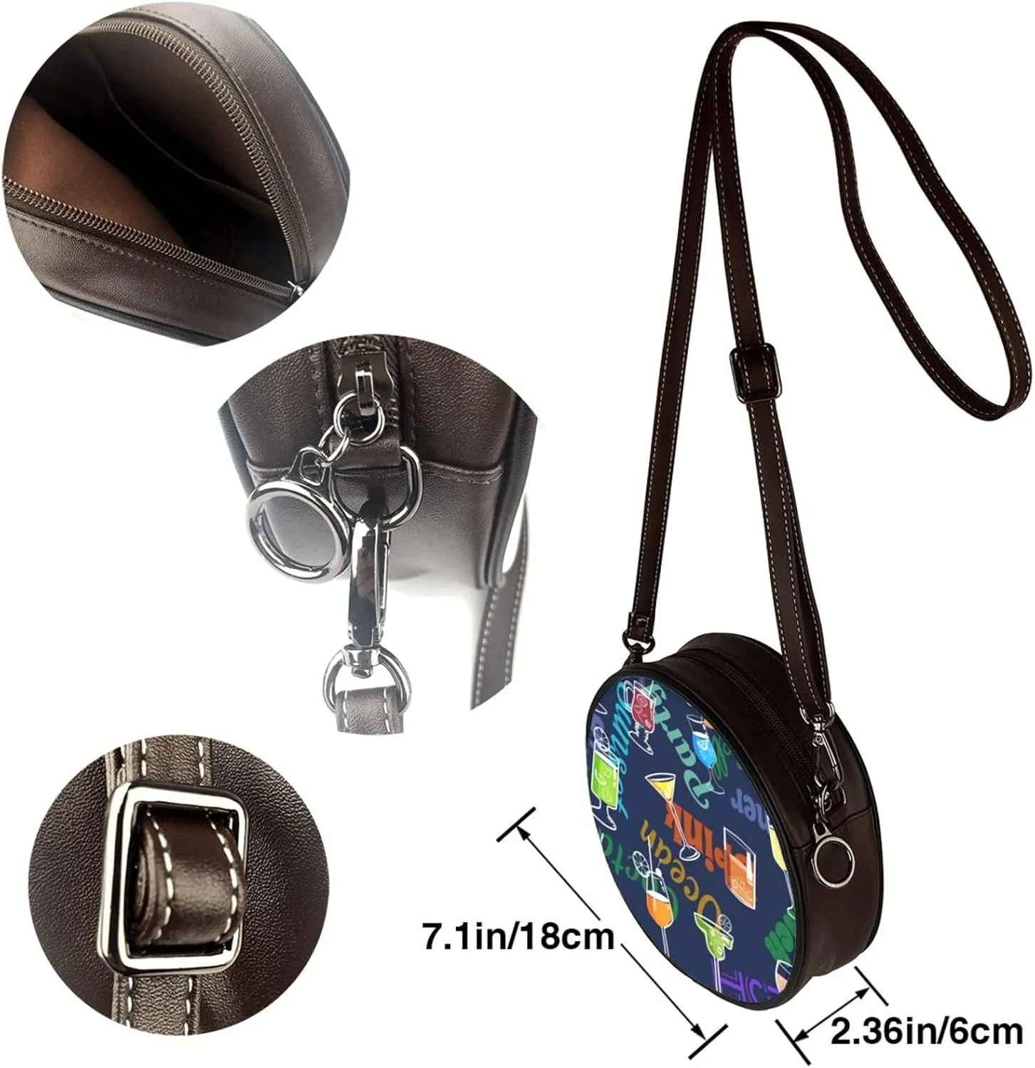 Round Crossbody Shoulder Bag Circle Purse Handbags for Women Small Fashion Clutch Evening Wallet