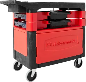 Rubbermaid Commercial Products Trades Tool Utility Cart, Locking Cabinet, with 2 Parts Boxes and 4 Parts Bins, 330 lb. Capacity, 5" Casters, Black, for Warehouse/Garage/Cleaning/Maintenance