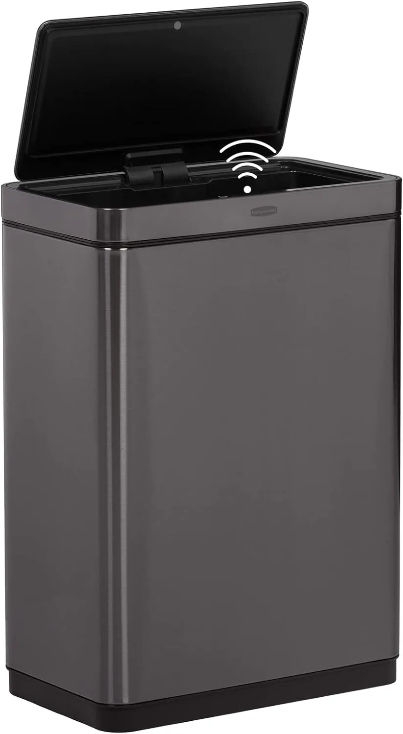 Rubbermaid Elite Stainless Steel Sensor Trash Can for Home and Kitchen Batteries Included 12.4 Gallon Charcoal for Home/Kitchen/Hotel/Lobby/Office