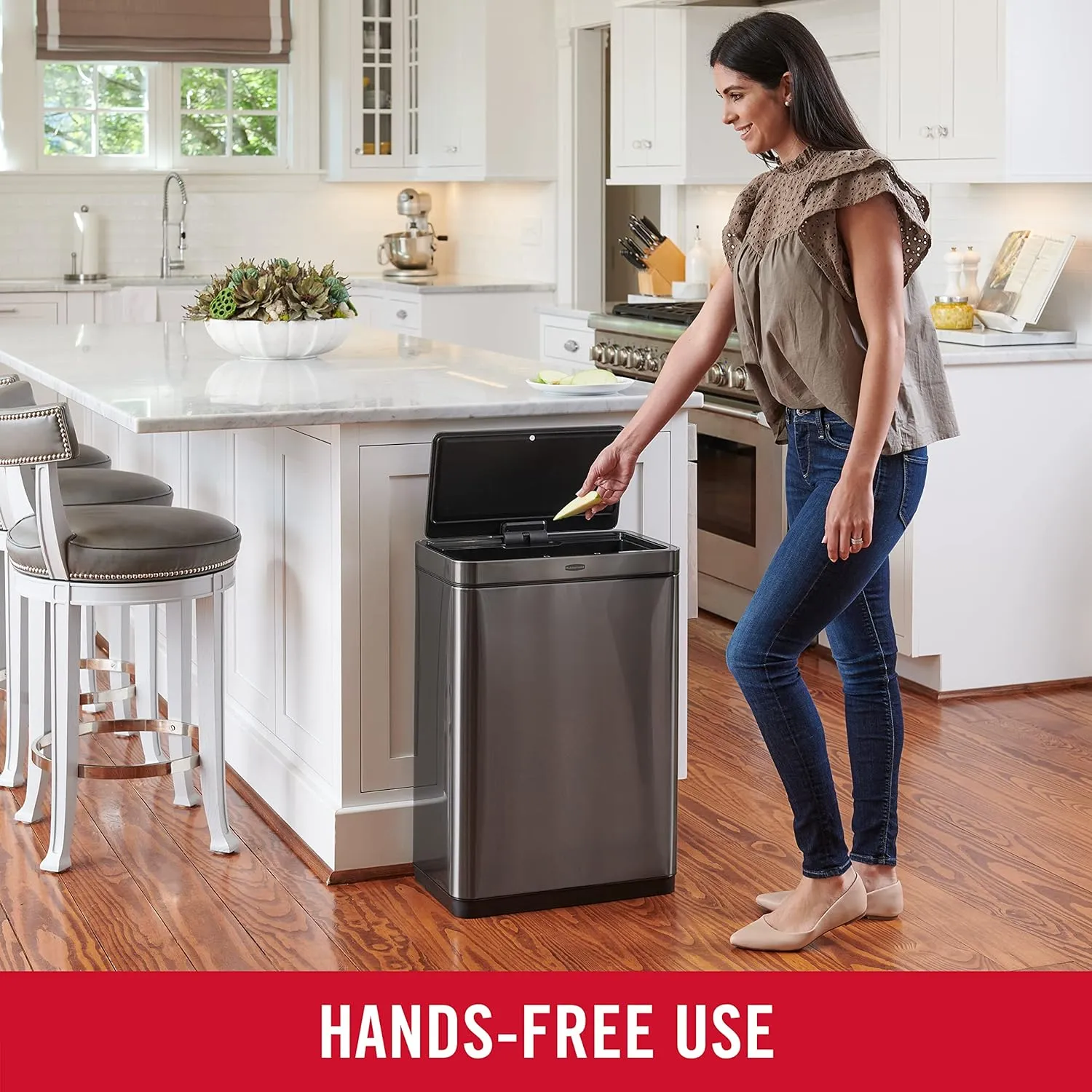 Rubbermaid Elite Stainless Steel Sensor Trash Can for Home and Kitchen Batteries Included 12.4 Gallon Charcoal for Home/Kitchen/Hotel/Lobby/Office