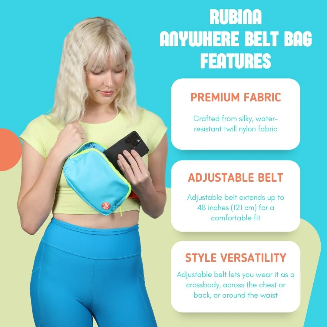Rubina Anywhere Belt Bag | Crossbody Bag for Women | Unisex Hip Waist Pack for Hiking, Workout, Running, Traveling, Festivals | Chest Bag | Adjustable Strap | Miami Blue