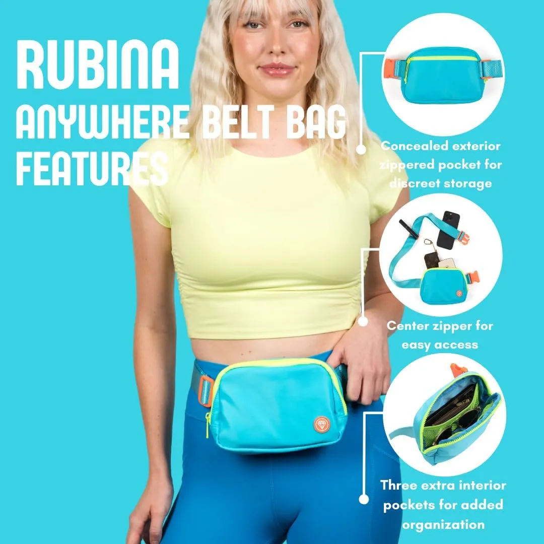 Rubina Anywhere Belt Bag | Crossbody Bag for Women | Unisex Hip Waist Pack for Hiking, Workout, Running, Traveling, Festivals | Chest Bag | Adjustable Strap | Miami Blue