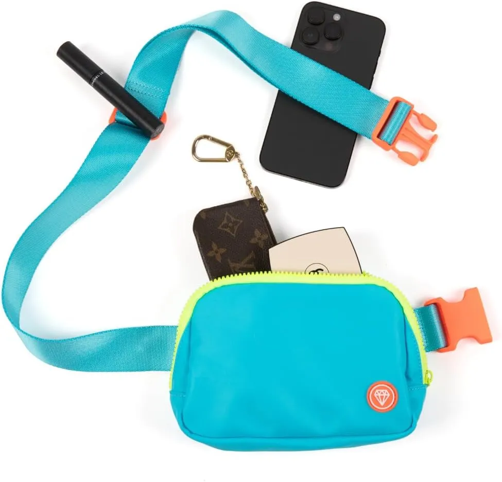Rubina Anywhere Belt Bag | Crossbody Bag for Women | Unisex Hip Waist Pack for Hiking, Workout, Running, Traveling, Festivals | Chest Bag | Adjustable Strap | Miami Blue